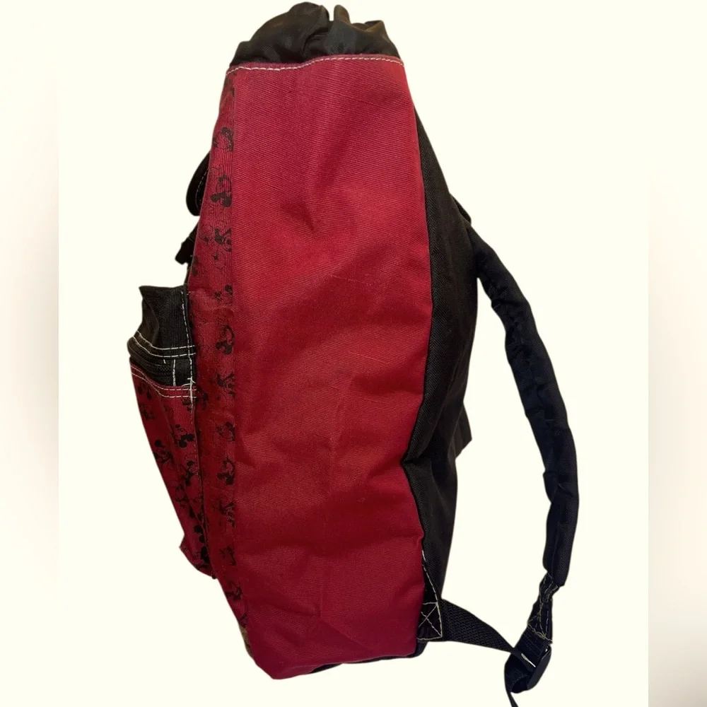 Vintage Rare Red and Black Disney MickeyMouse Drawstring Backpack with 2 Patches